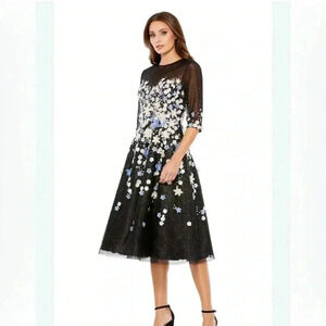 Tea Dress with Illusion Neck & Elbow-length Sleeve by Mac Duggal Style 11161